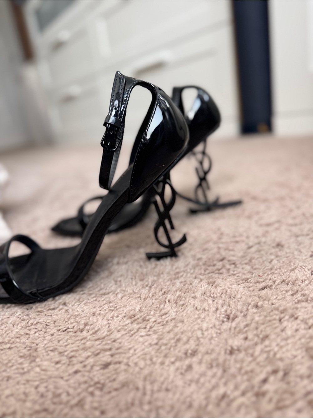 Opyum YSL Patent Leather Sandals with Black Hardware Ankle Strap - Picture 3 of 4